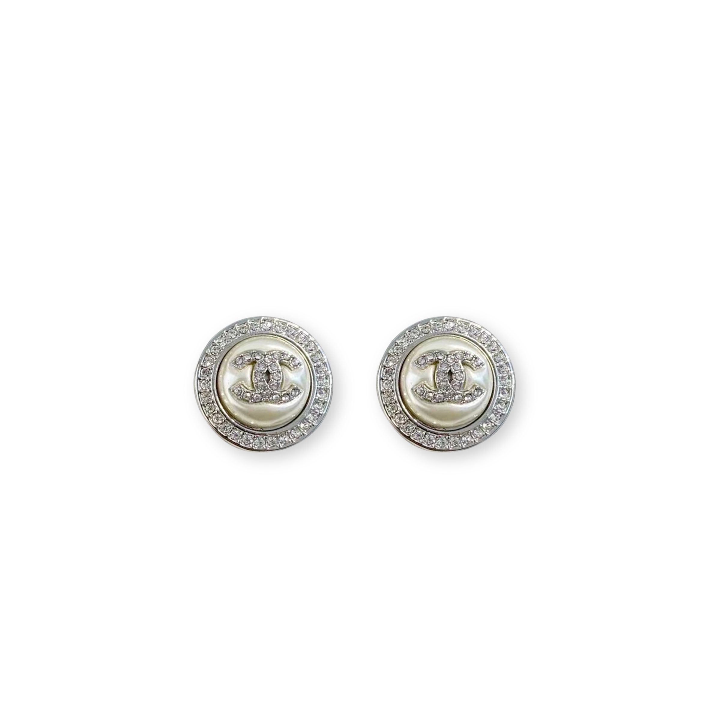 Ch*el cc pearl crystal round stud earrings 300147